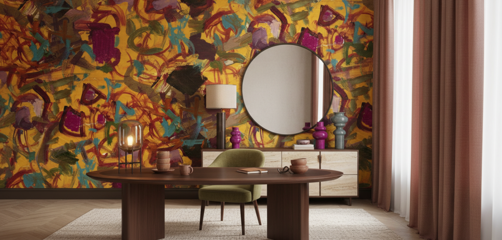 Papier peint abstrait expressionniste aux tons chauds et vibrants - Bureau