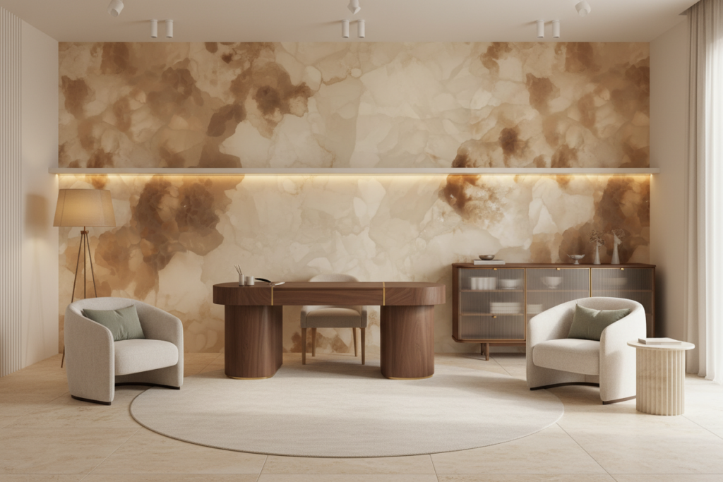 Papier Peint Abstrait Nuages Dorés Effet Aquarelle Moderne - Bureau