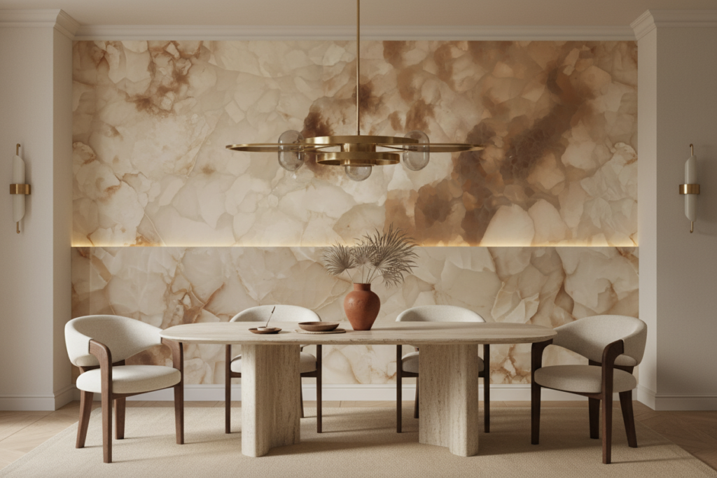 Papier Peint Abstrait Nuages Dorés Effet Aquarelle Moderne - Salle à manger