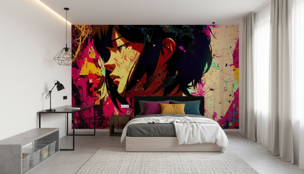 Papier Peint Anime Abstrait Coloré Style Street Art Grunge - Chambre ado