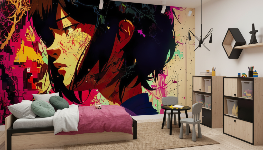 Papier Peint Anime Abstrait Coloré Style Street Art Grunge - Chambre enfant