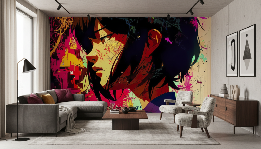 Papier Peint Anime Abstrait Coloré Style Street Art Grunge - Salon / Séjour