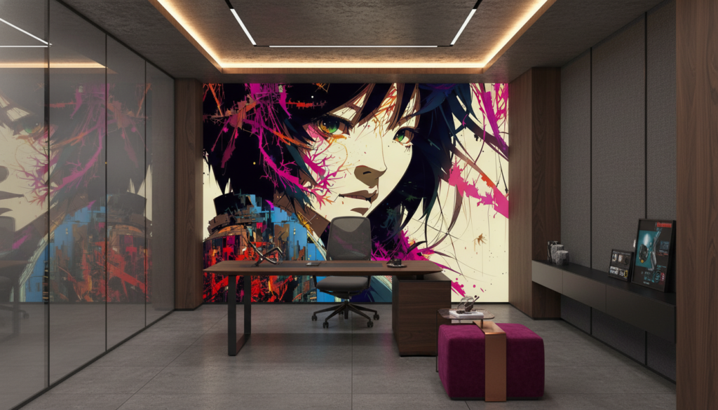 Papier Peint Anime Cyberpunk Fille Futuriste Effet Graffiti Digital - Bureau
