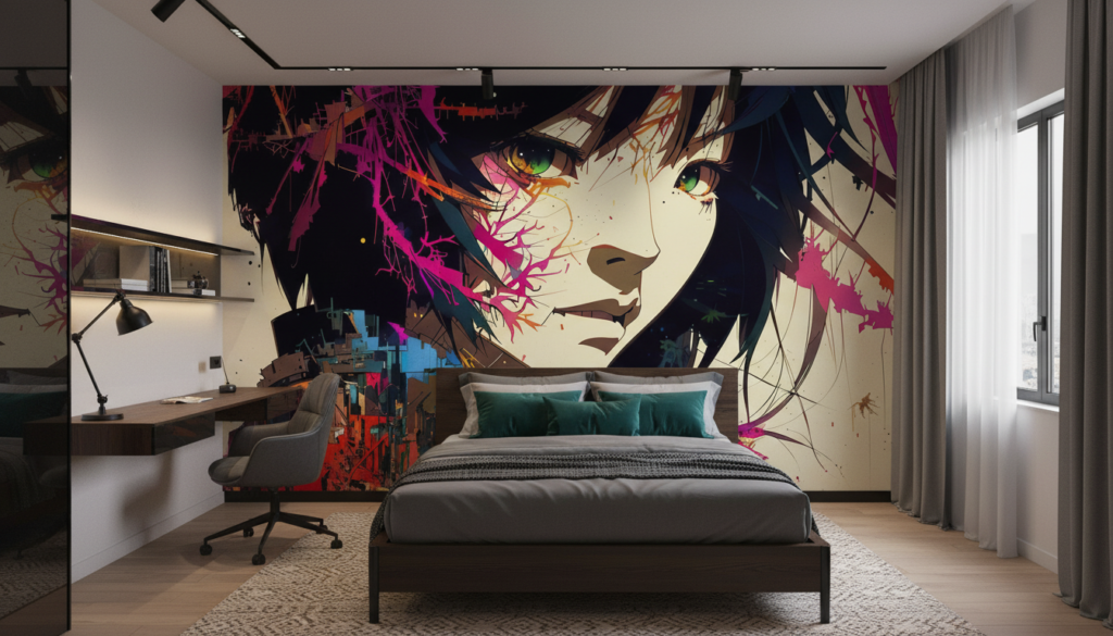 Papier Peint Anime Cyberpunk Fille Futuriste Effet Graffiti Digital - Chambre ado
