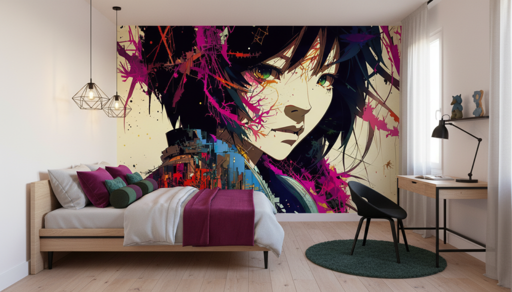 Papier Peint Anime Cyberpunk Fille Futuriste Effet Graffiti Digital - Chambre enfant