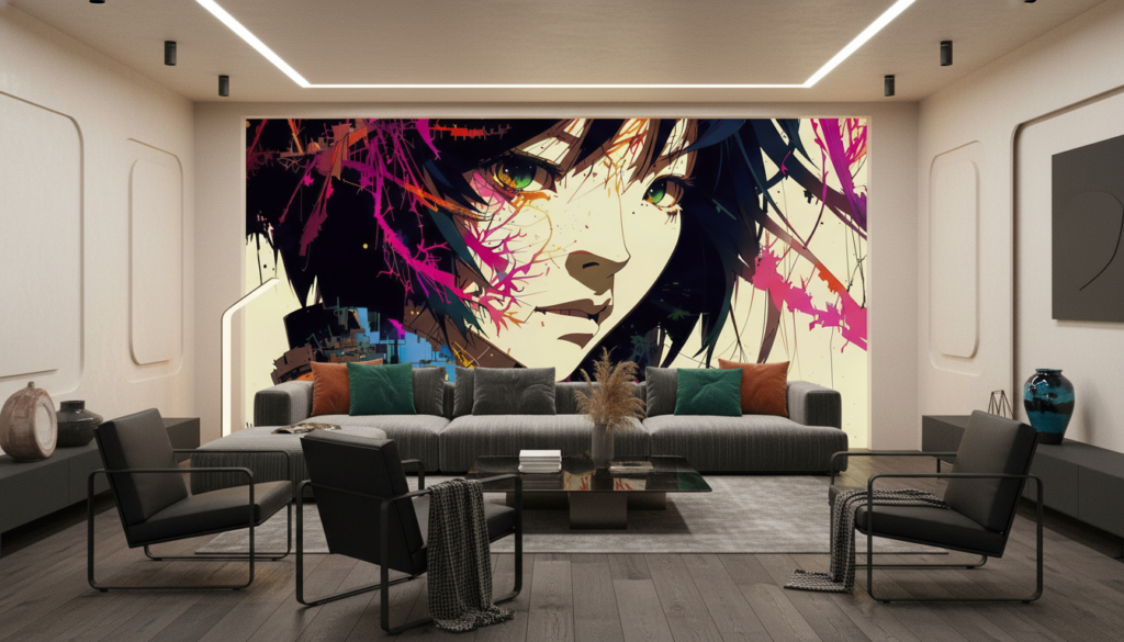 Papier Peint Anime Cyberpunk Fille Futuriste Effet Graffiti Digital - Salon / Séjour