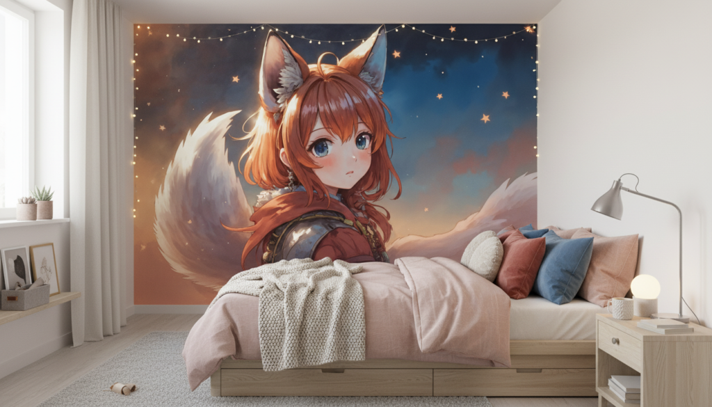 Papier peint anime fille renard étoilé fantastique crépuscule magique - Chambre ado