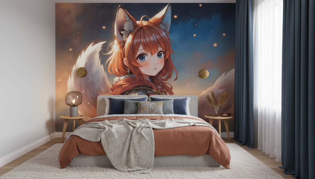 Papier peint anime fille renard étoilé fantastique crépuscule magique - Chambre adulte