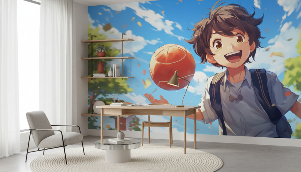 Papier Peint Anime Garçon Basketball Ciel Bleu Nuageux - Bureau