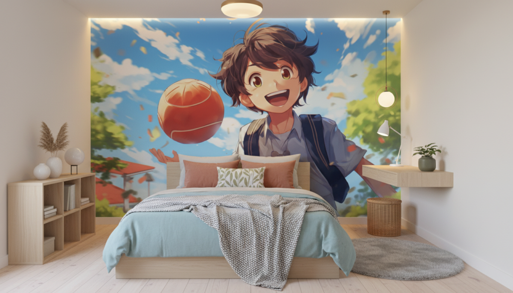 Papier Peint Anime Garçon Basketball Ciel Bleu Nuageux - Chambre ado