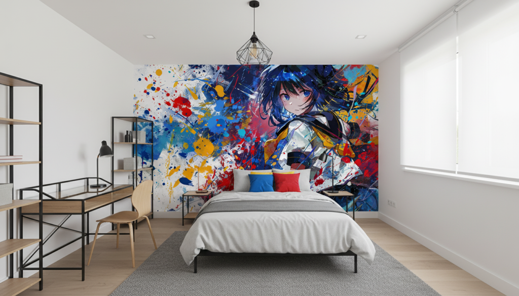 Papier peint anime graffiti éclaboussures colorées style urbain artistique - Chambre ado