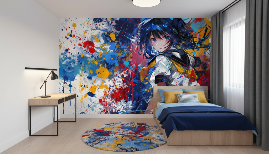 Papier peint anime graffiti éclaboussures colorées style urbain artistique - Chambre enfant