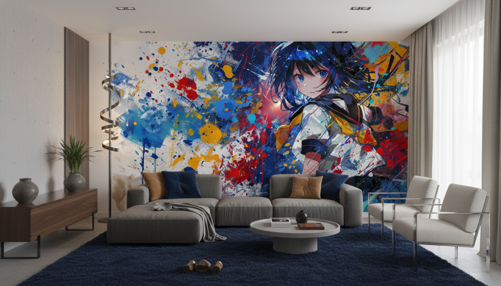 Papier peint anime graffiti éclaboussures colorées style urbain artistique - Salon / Séjour