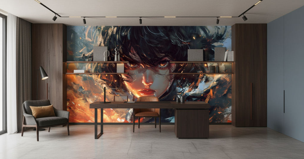 Papier Peint Anime Guerrière Aux Yeux Flamboyants Effet Dramatique - Bureau