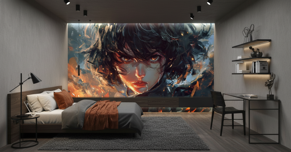 Papier Peint Anime Guerrière Aux Yeux Flamboyants Effet Dramatique - Chambre ado