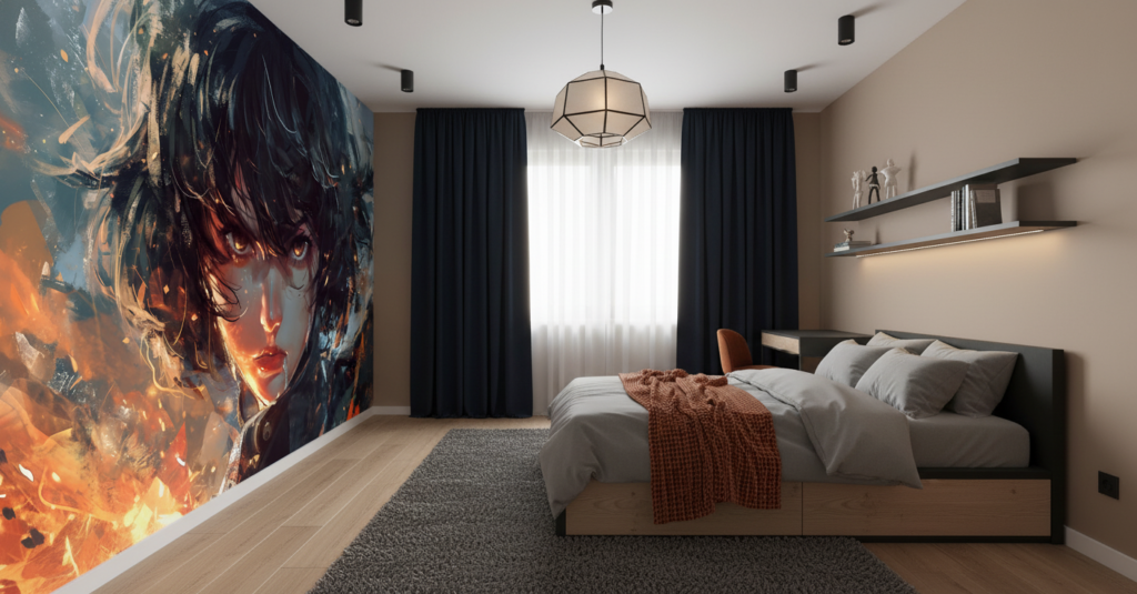 Papier Peint Anime Guerrière Aux Yeux Flamboyants Effet Dramatique - Chambre enfant