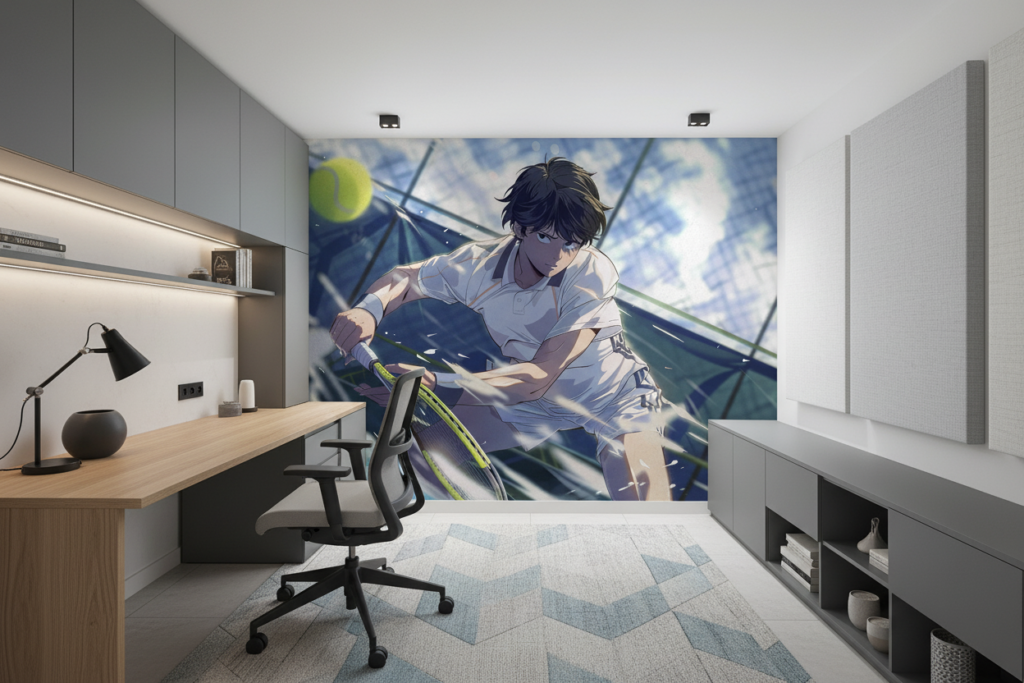 Papier peint anime tennis champion court dynamique sport moderne - Bureau
