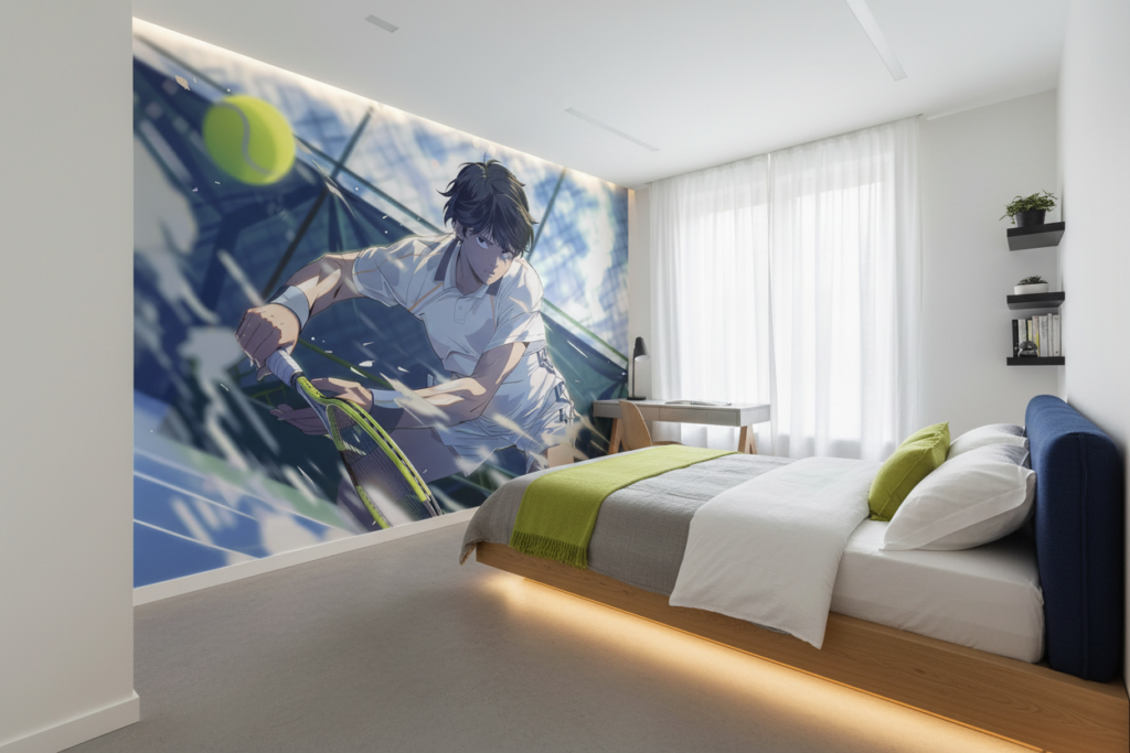 Papier peint anime tennis champion court dynamique sport moderne - Chambre ado