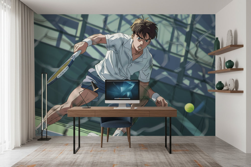 Papier peint anime tennis joueur dynamique sport moderne - Bureau