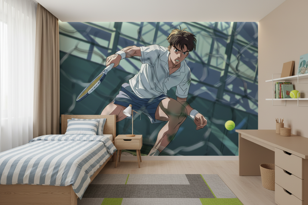 Papier peint anime tennis joueur dynamique sport moderne - Chambre enfant
