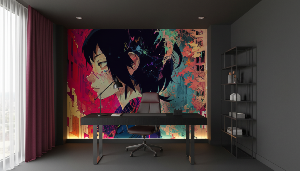 Papier peint anime urbain explosion de couleurs style manga - Bureau