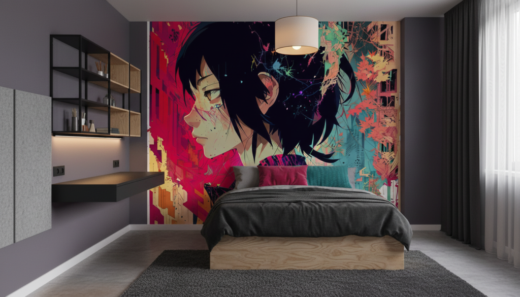 Papier peint anime urbain explosion de couleurs style manga - Chambre ado