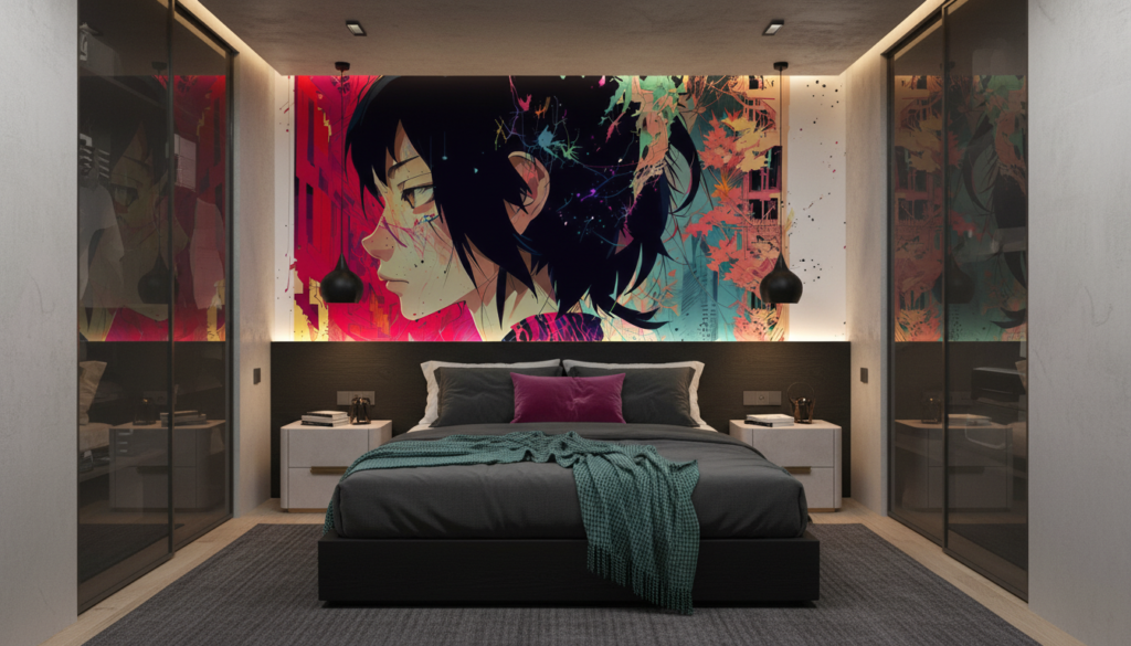 Papier peint anime urbain explosion de couleurs style manga - Chambre adulte