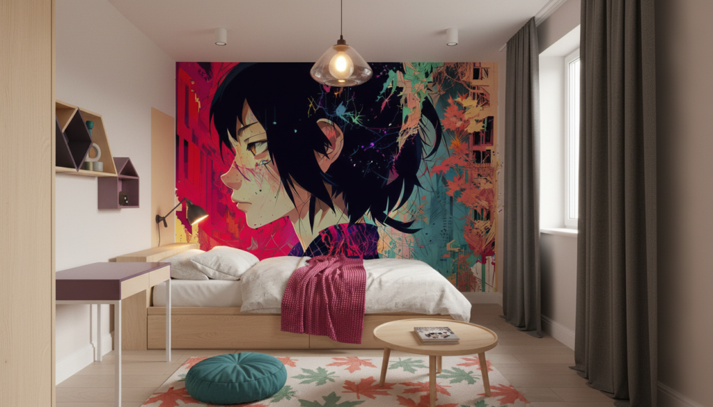 Papier peint anime urbain explosion de couleurs style manga - Chambre enfant