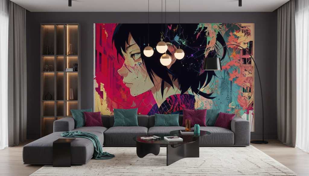 Papier peint anime urbain explosion de couleurs style manga - Salon / Séjour