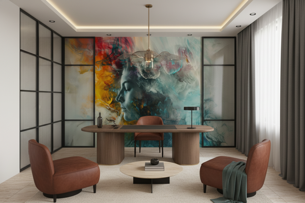 Papier peint artistique abstrait aux couleurs vibrantes et fumées colorées - Bureau