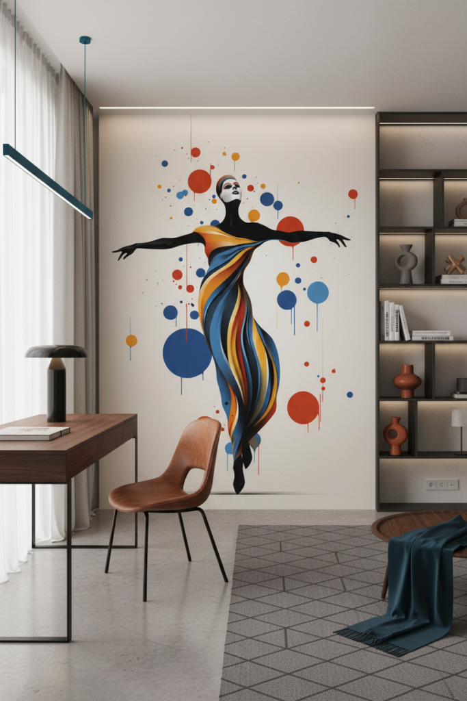 Papier Peint Artistique Danseuse Contemporaine Formes Géométriques Colorées - Bureau