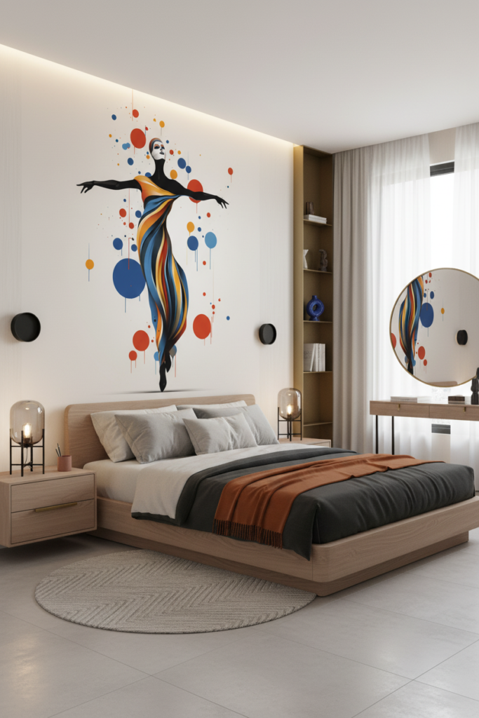 Papier Peint Artistique Danseuse Contemporaine Formes Géométriques Colorées - Chambre adulte