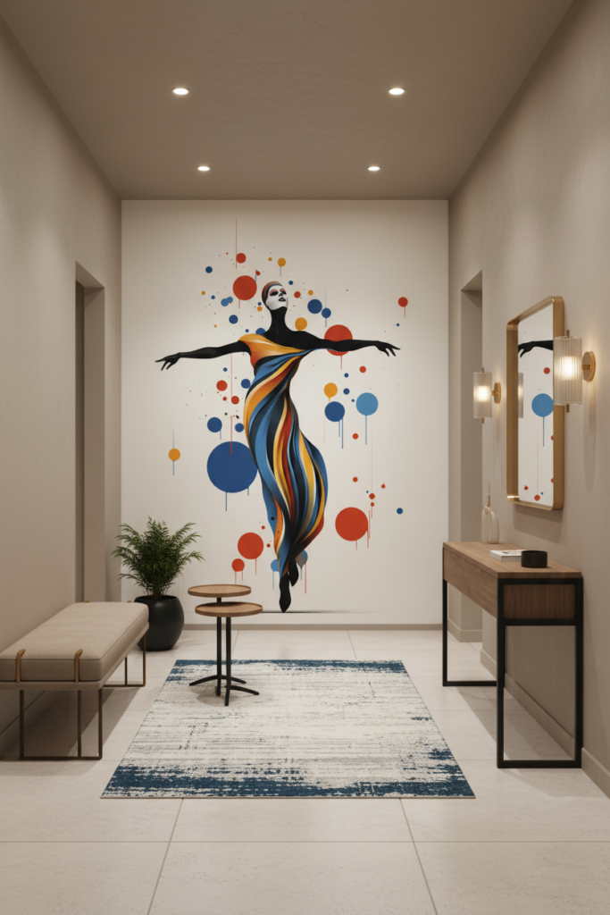 Papier Peint Artistique Danseuse Contemporaine Formes Géométriques Colorées - Entrée