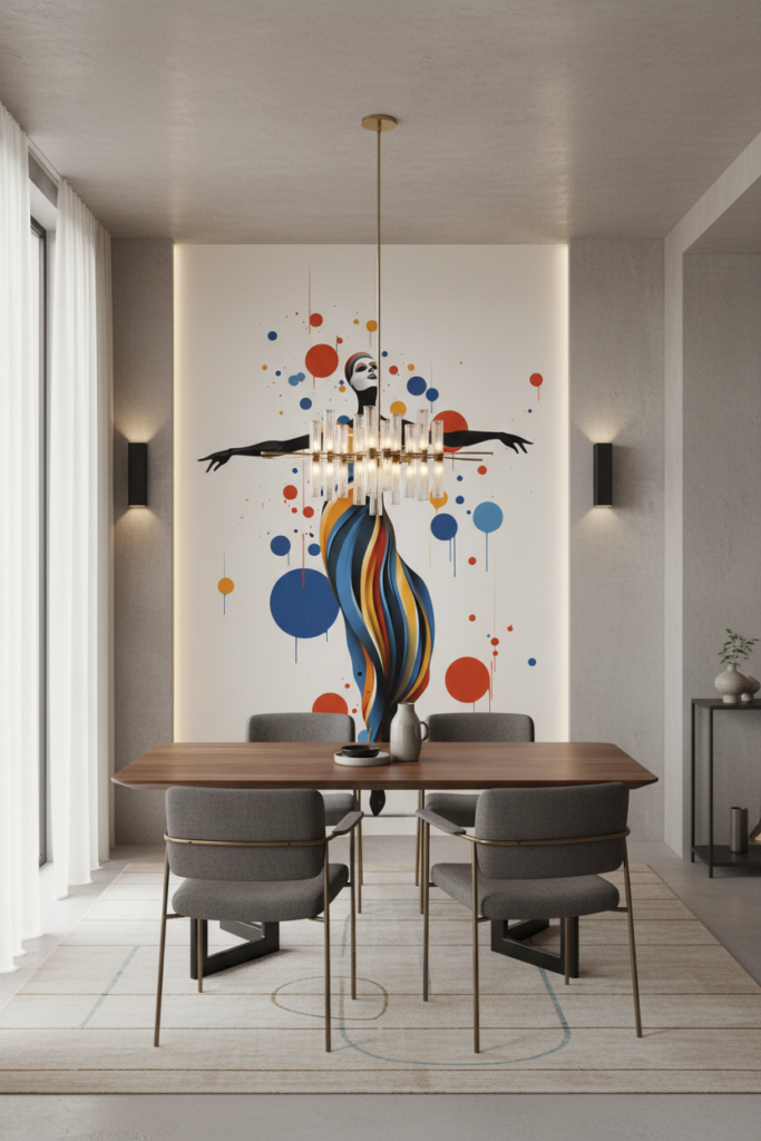 Papier Peint Artistique Danseuse Contemporaine Formes Géométriques Colorées - Salle à manger