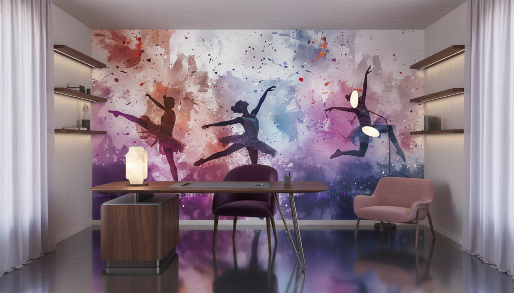 Papier peint artistique danseuses silhouettes aquarelle colorée moderne - Bureau