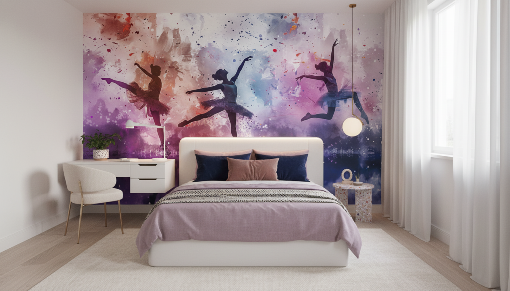 Papier peint artistique danseuses silhouettes aquarelle colorée moderne - Chambre ado