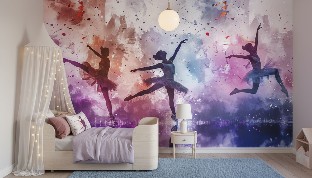 Papier peint artistique danseuses silhouettes aquarelle colorée moderne - Chambre enfant