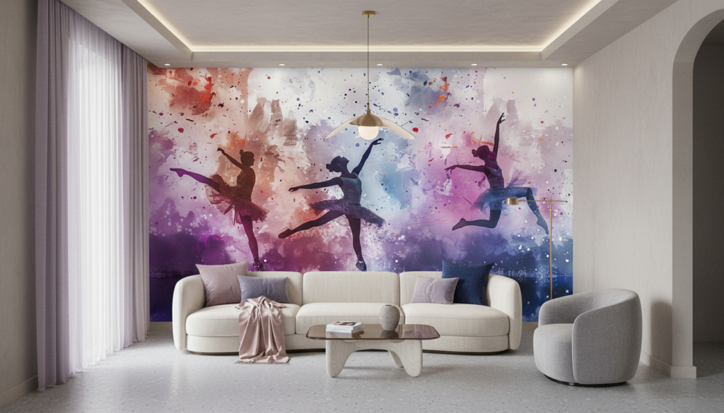 Papier peint artistique danseuses silhouettes aquarelle colorée moderne - Salon / Séjour