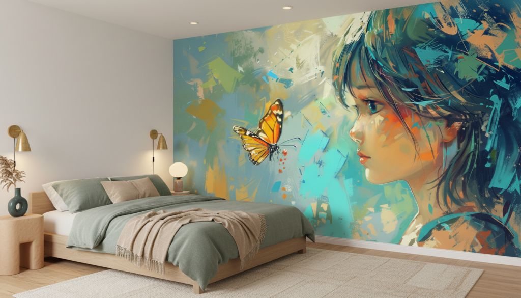 Papier Peint Artistique Enfant avec Papillon Coloré Style Aquarelle - Chambre adulte