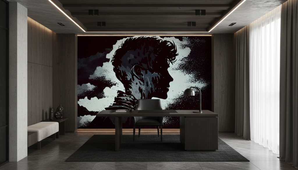 Papier peint artistique silhouette masculine effet grunge noir et blanc - Bureau