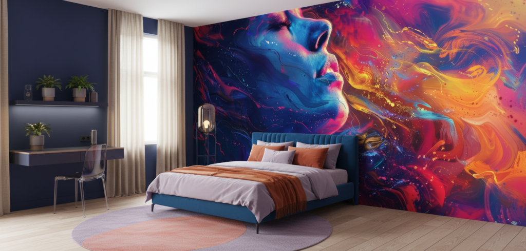 Papier peint artistique visage cosmique aux couleurs vibrantes galactiques - Chambre ado