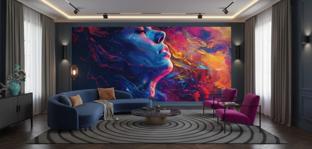 Papier peint artistique visage cosmique aux couleurs vibrantes galactiques - Salon / Séjour