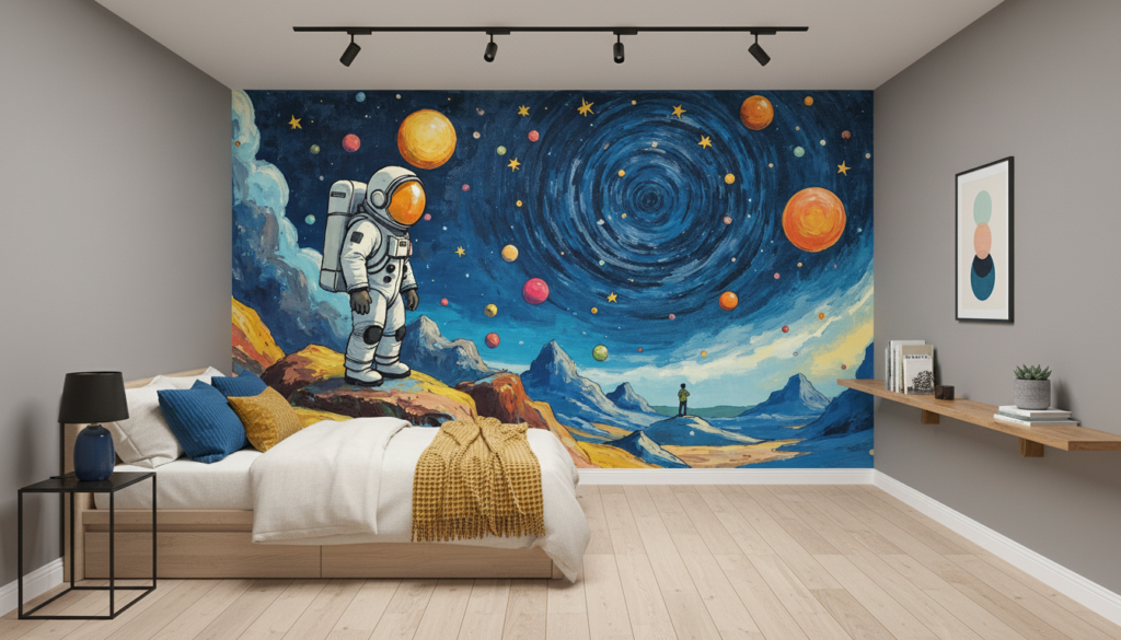 Papier Peint Astronaute Galaxie Spirale Univers Cosmique Aventure Spatiale - Chambre ado