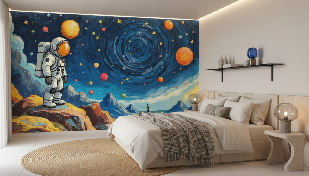 Papier Peint Astronaute Galaxie Spirale Univers Cosmique Aventure Spatiale - Chambre adulte