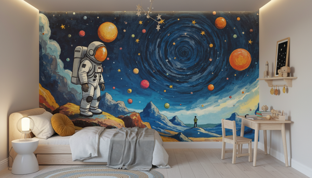 Papier Peint Astronaute Galaxie Spirale Univers Cosmique Aventure Spatiale - Chambre enfant
