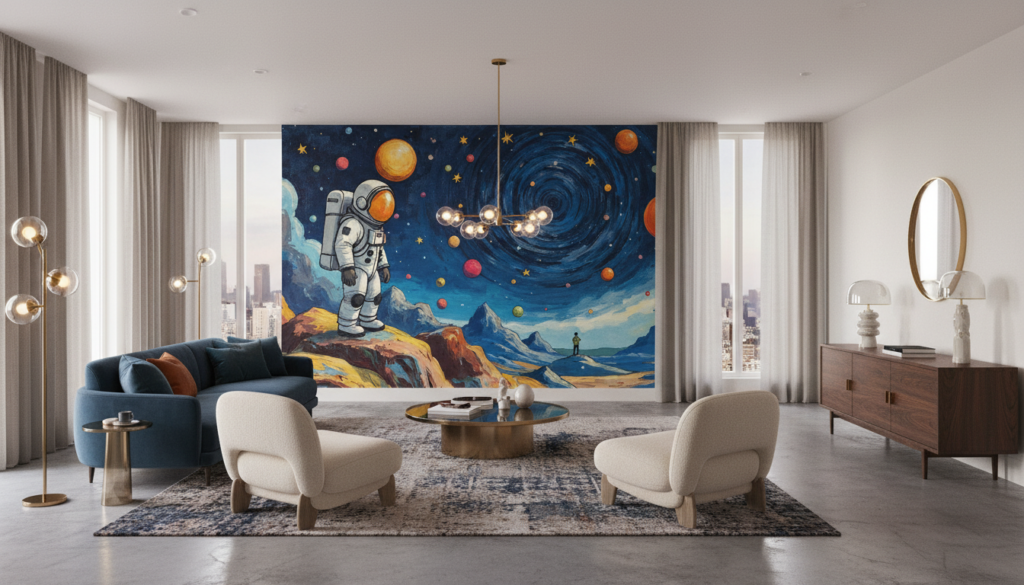 Papier Peint Astronaute Galaxie Spirale Univers Cosmique Aventure Spatiale - Salon / Séjour