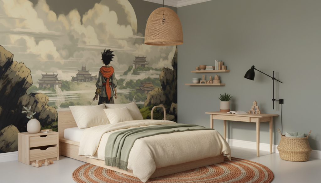 Papier Peint Aventurier Manga dans Paysage Asiatique Mystique - Chambre enfant