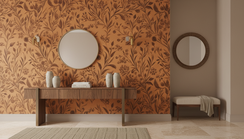 Papier Peint Botanique Gravé sur Fond Cuivre Artisanal - Entrée