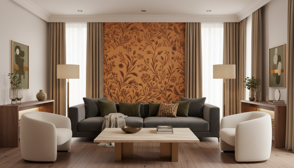 Papier Peint Botanique Gravé sur Fond Cuivre Artisanal - Salon / Séjour