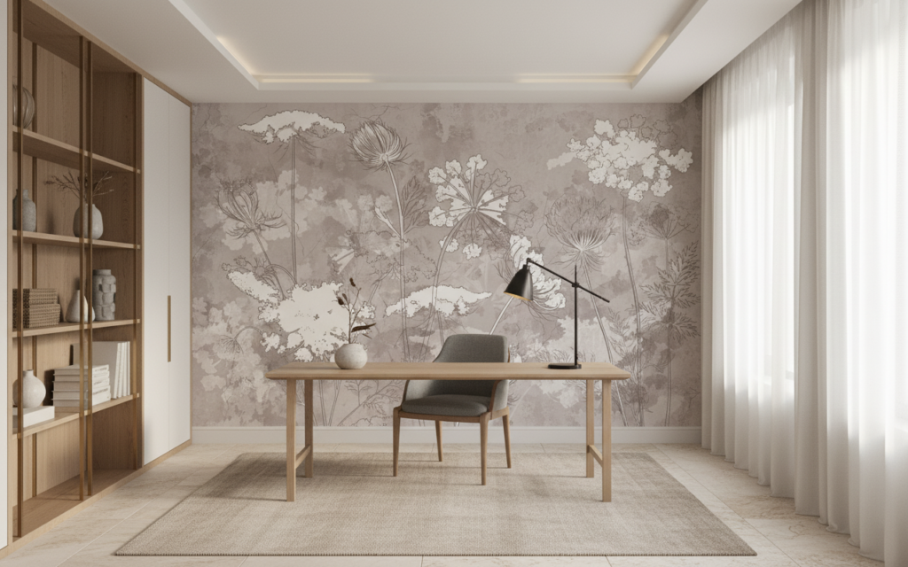 Papier peint botanique vintage fleurs sauvages ombellifères aquarelle - Bureau